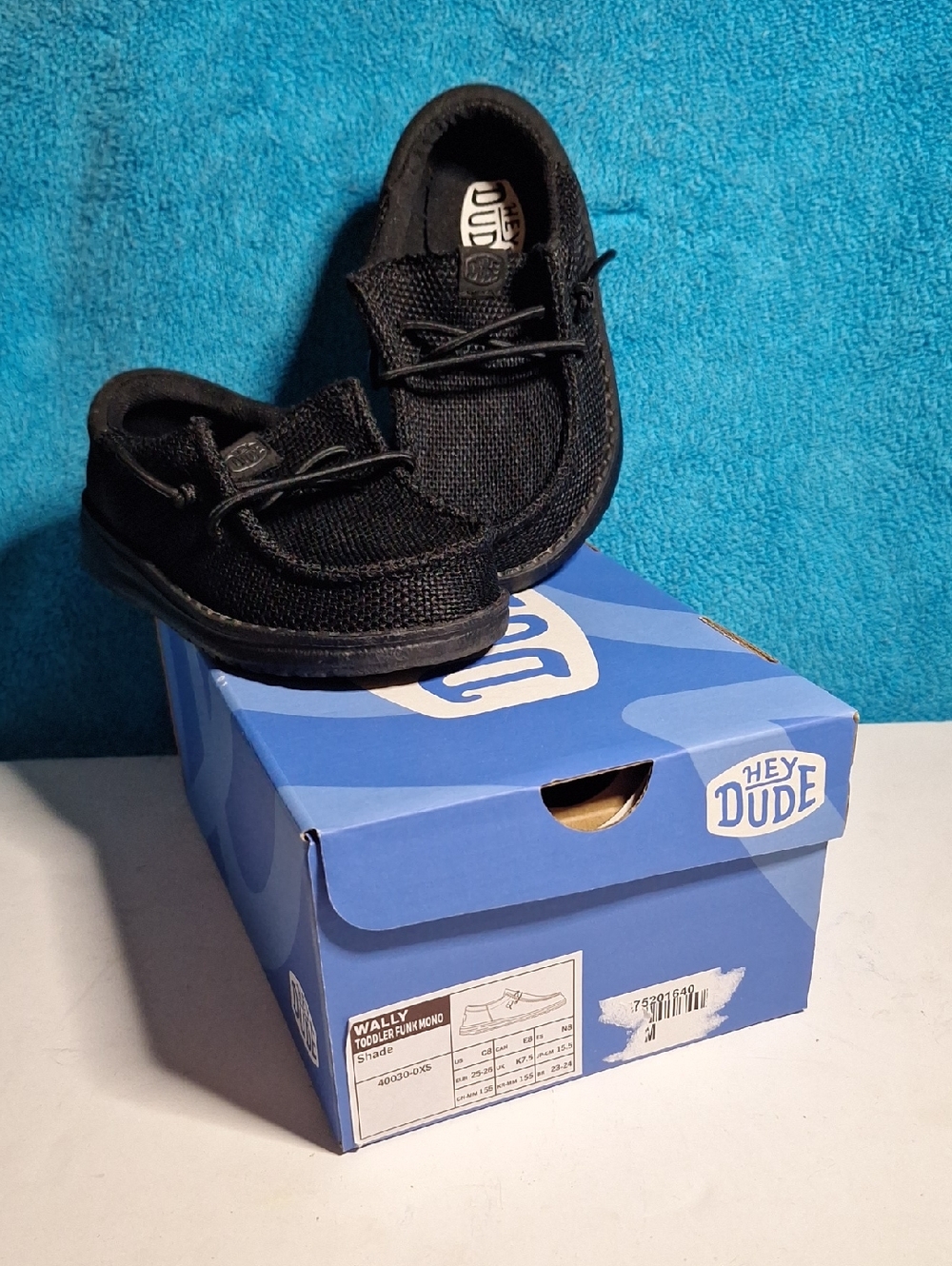 Toddler Hey Dude Wally Toddler Stretch Black Shoes, Pull On, Size 8, Like New!